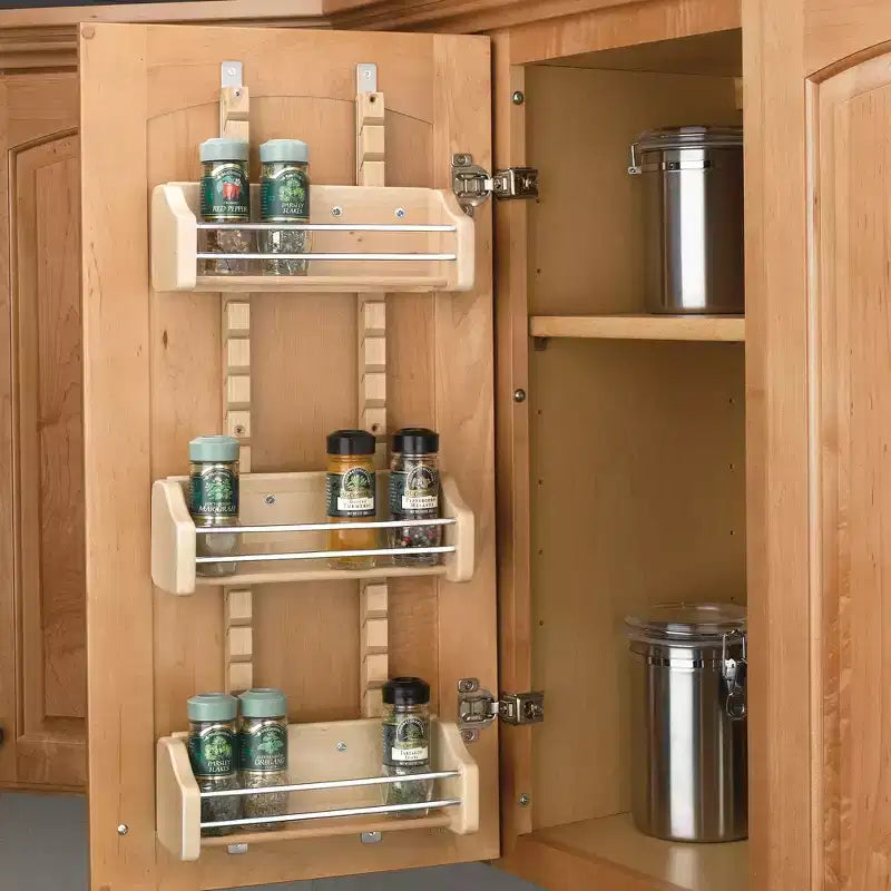 Organizzatore estraibile Rev-A-Shelf per pensili da cucina, portaspezie a scorrimento da porta con 3 ripiani regolabili, legno d'acero, 4ASR-15