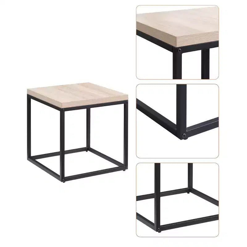 Realizzato per stile e funzionalità, questo tavolino da divano/comodino quadrato in legno e metallo con ripiano, piccolo tavolino per soggiorno.