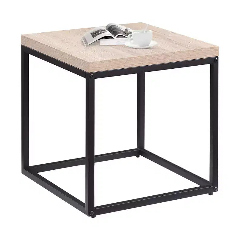 Realizzato per stile e funzionalità, questo tavolino da divano/comodino quadrato in legno e metallo con ripiano, piccolo tavolino per soggiorno.