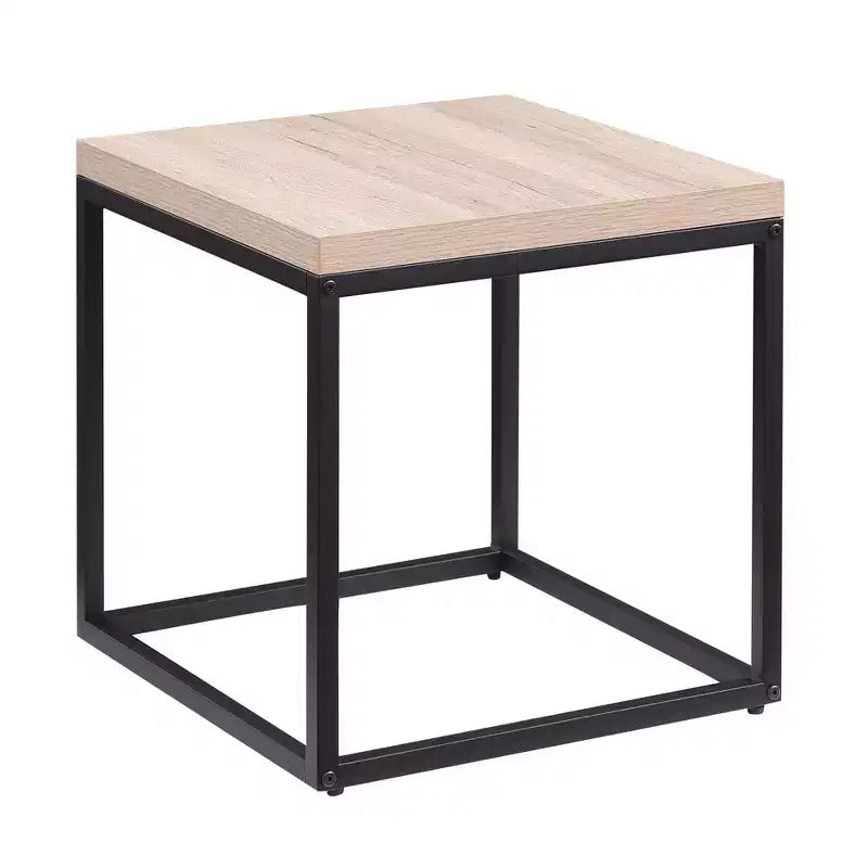 Realizzato per stile e funzionalità, questo tavolino da divano/comodino quadrato in legno e metallo con ripiano, piccolo tavolino per soggiorno.