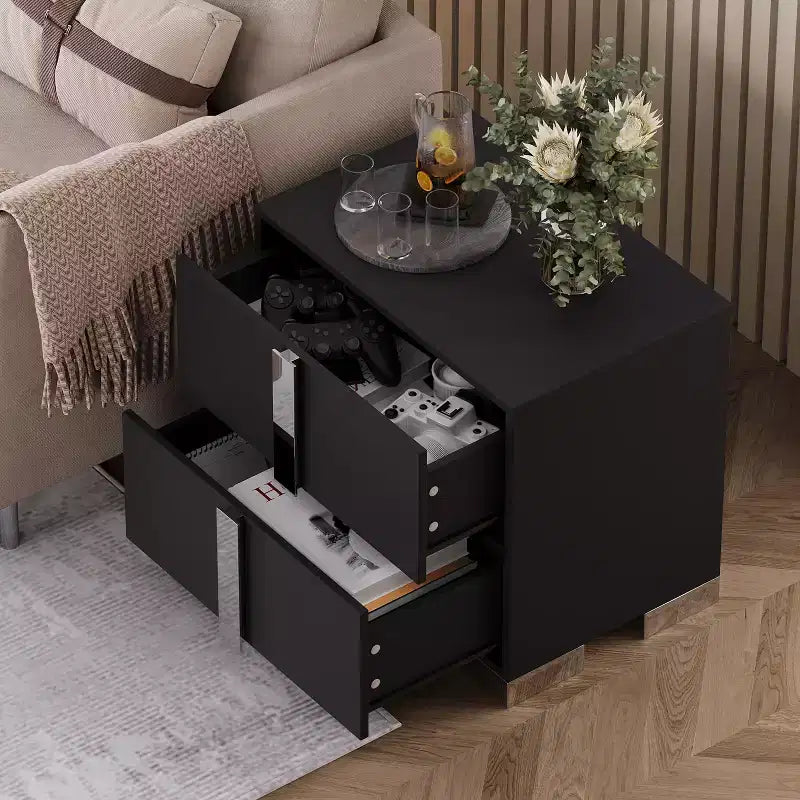 Comodino moderno e lineare con 1 cassetto e accenti a specchio per camera da letto e soggiorno