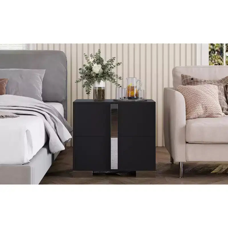 Comodino moderno e lineare con 1 cassetto e accenti a specchio per camera da letto e soggiorno