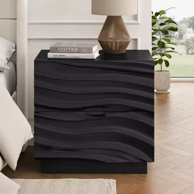 Comodino a 2 Cassetti in Legno Massello Naturale per Camera da Letto Soggiorno