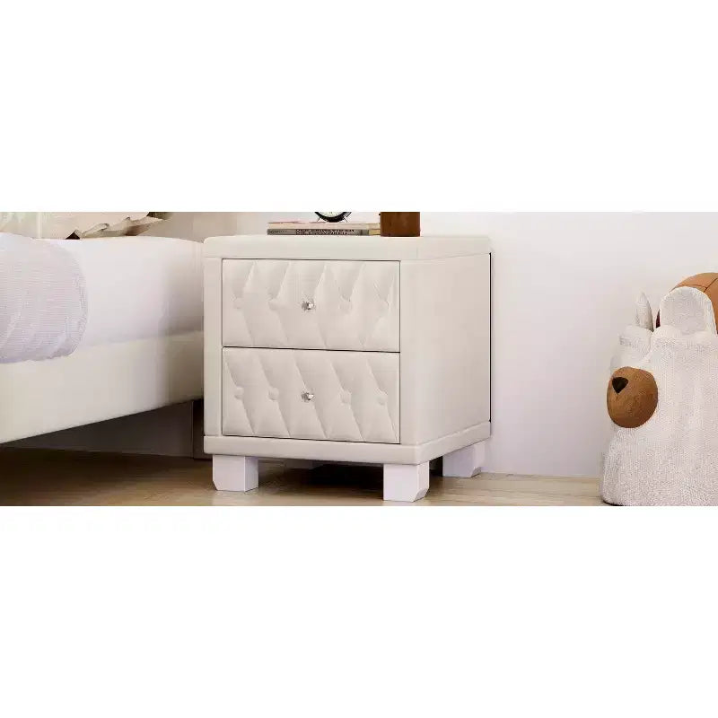 Comodino Elegante in Velluto di Lusso con 2 Cassetti per Camera da Letto o Soggiorno