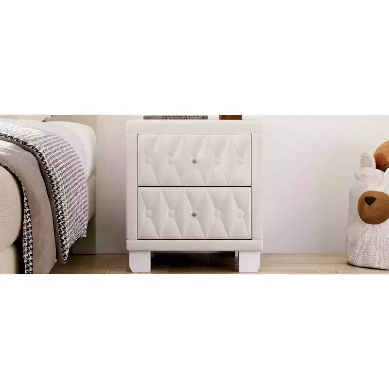 Comodino Elegante in Velluto di Lusso con 2 Cassetti per Camera da Letto o Soggiorno