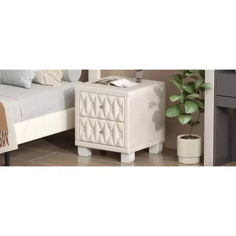 Comodino Elegante in Velluto di Lusso con 2 Cassetti per Camera da Letto o Soggiorno