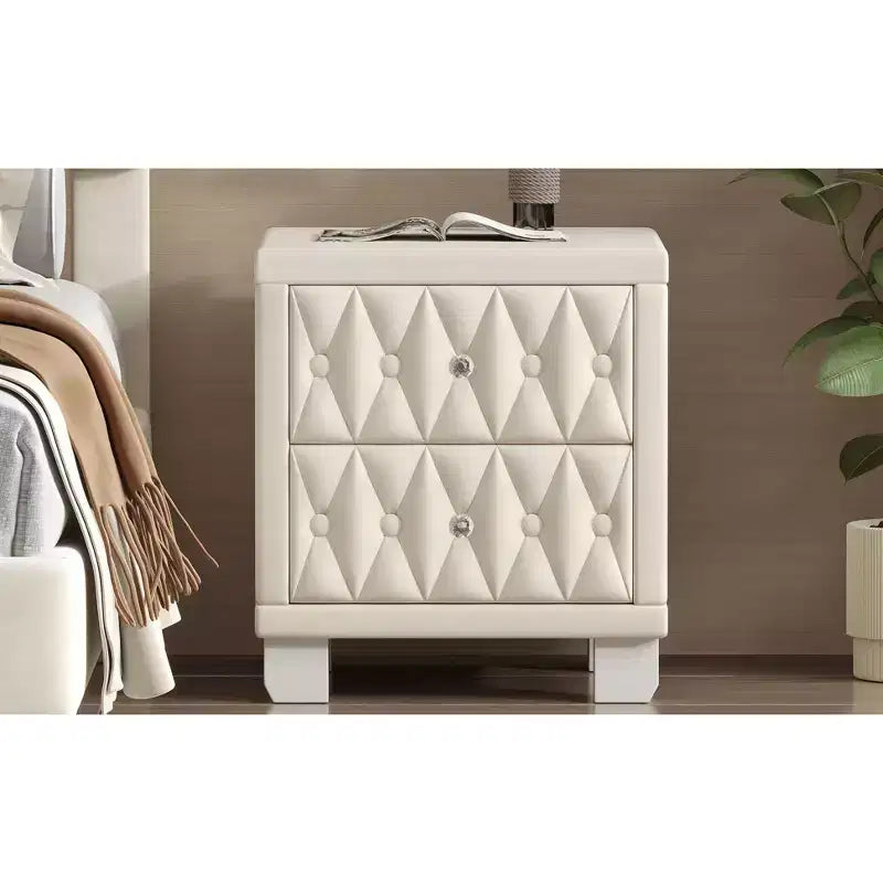 Comodino Elegante in Velluto di Lusso con 2 Cassetti per Camera da Letto o Soggiorno