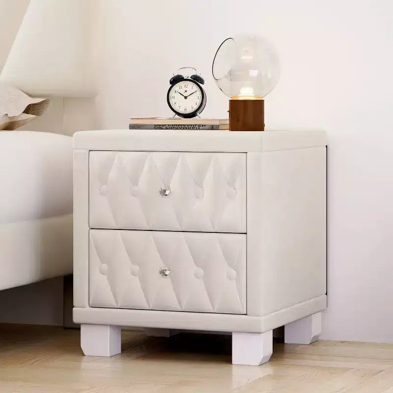 Comodino Elegante in Velluto di Lusso con 2 Cassetti per Camera da Letto o Soggiorno