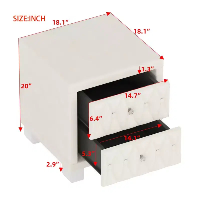 Comodino Elegante in Velluto di Lusso con 2 Cassetti per Camera da Letto o Soggiorno