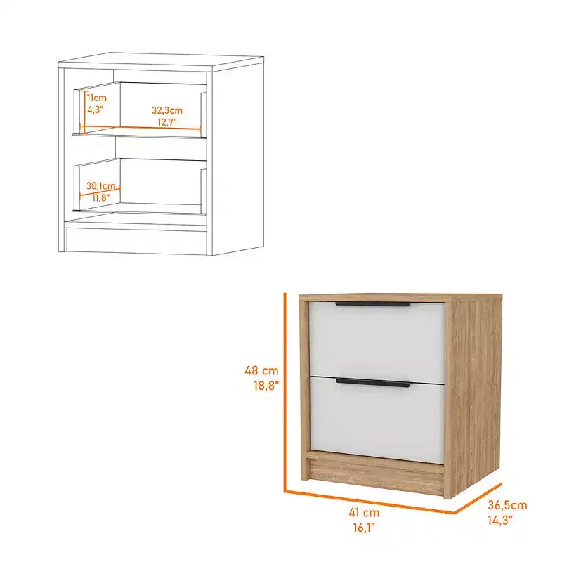 Comodino Washington elegante e funzionale con 2 cassetti per camera da letto e soggiorno