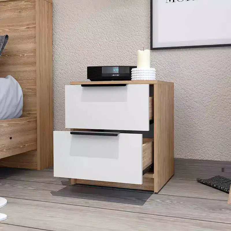 Comodino Washington elegante e funzionale con 2 cassetti per camera da letto e soggiorno
