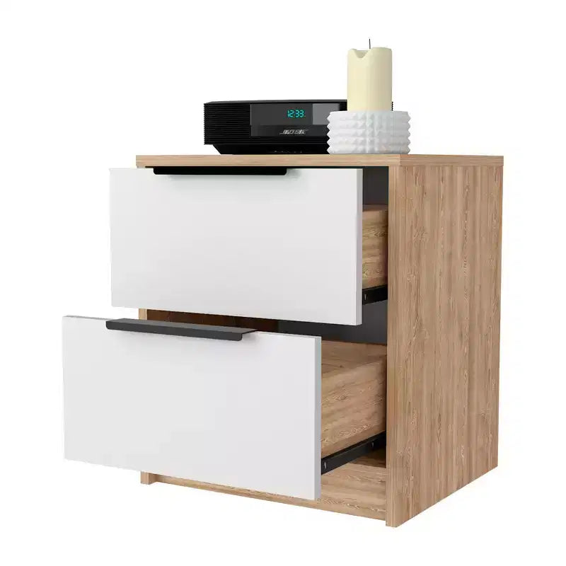 Comodino Washington elegante e funzionale con 2 cassetti per camera da letto e soggiorno