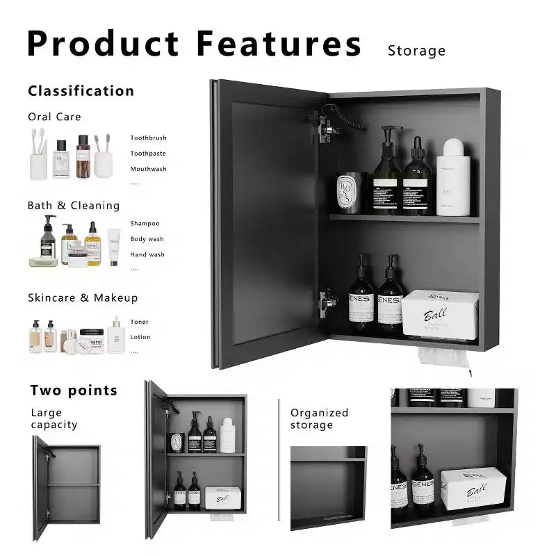 Armadietto a specchio da bagno Zeus & Ruta 16x22 con luce bianca monocolore e anti-appannamento, con mensole, montaggio a parete