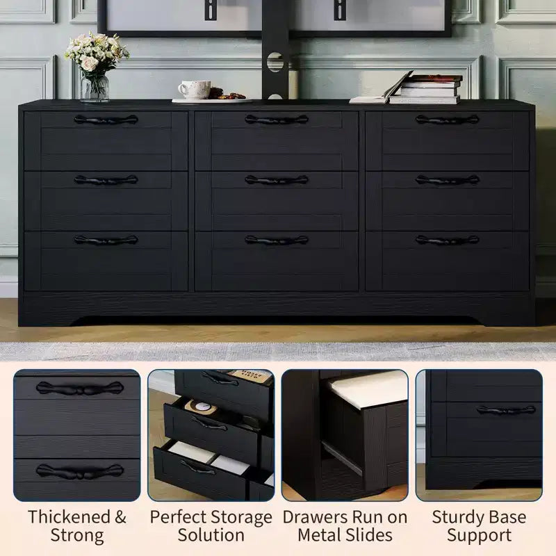 Mobile TV con supporto per TV da 55 pollici, mobile credenza a 9 cassetti con contenitore, console media moderna in legno per soggiorno e camera da letto