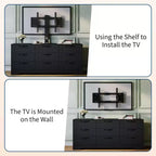 Mobile TV con supporto per TV da 55 pollici, mobile credenza a 9 cassetti con contenitore, console media moderna in legno per soggiorno e camera da letto