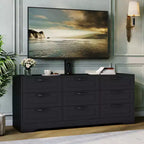 Mobile TV con supporto per TV da 55 pollici, mobile credenza a 9 cassetti con contenitore, console media moderna in legno per soggiorno e camera da letto