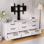Mobile TV con supporto per TV da 55 pollici, mobile credenza a 9 cassetti con contenitore, console media moderna in legno per soggiorno e camera da letto