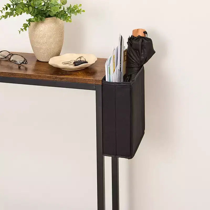 Tavolo Consolle Stretto a 2 Ripiani con Tasca Laterale "The Lakeside Collection"