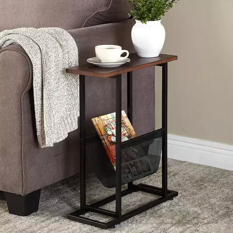 The Lakeside Collection Industrial Side Table with Magazine Pouch -