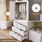 Armadio Armadio Alto Bianco 176,5 cm con Cassetti e Ante a Persiana, Armadio Guardaroba Grande in Legno con Asta Appendini per Camera da Letto