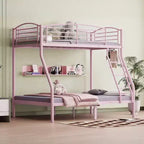 Letto a castello Twin Over Full, in metallo con scaletta e ringhiera, resistente, bordi arrotondati e lisci, design salvaspazio, ideale per dormitori e camere piccole