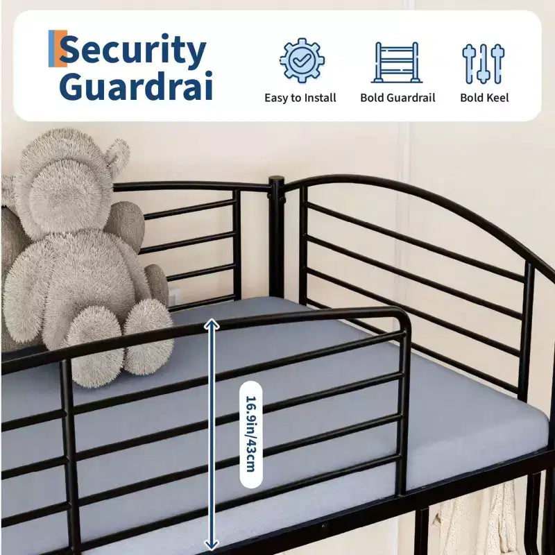 Letto a castello Twin Over Full, in metallo con scaletta e ringhiera, resistente, bordi arrotondati e lisci, design salvaspazio, ideale per dormitori e camere piccole