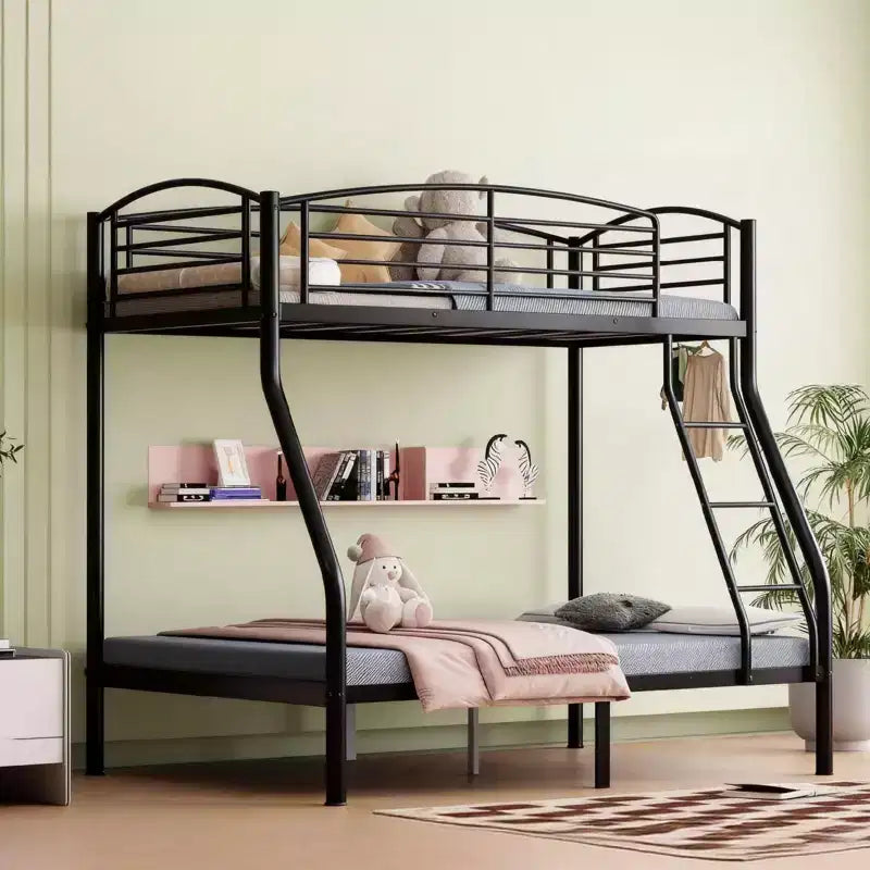 Letto a castello Twin Over Full, in metallo con scaletta e ringhiera, resistente, bordi arrotondati e lisci, design salvaspazio, ideale per dormitori e camere piccole