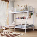 Letto a castello Twin Over Full, in metallo con scaletta e ringhiera, resistente, bordi arrotondati e lisci, design salvaspazio, ideale per dormitori e camere piccole
