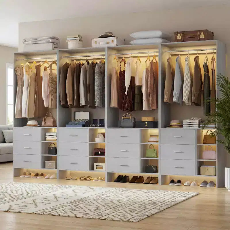 Besiost Set di 4 organizer per armadio con cassetti in legno e aste appendiabiti