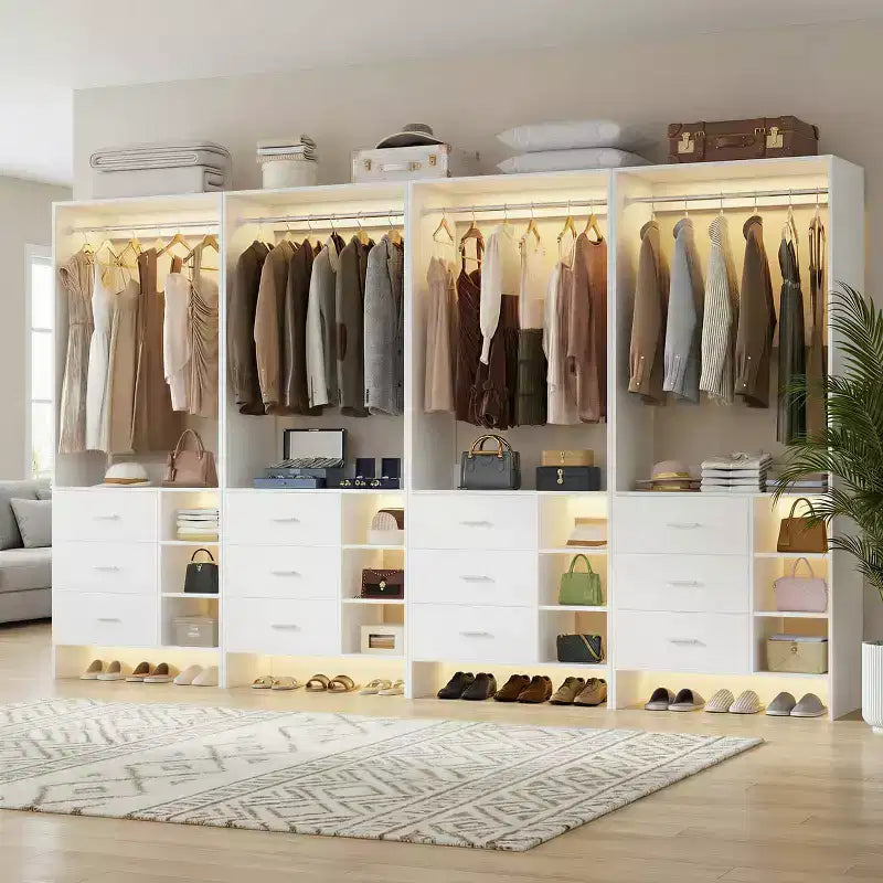 Besiost Set di 4 organizer per armadio con cassetti in legno e aste appendiabiti