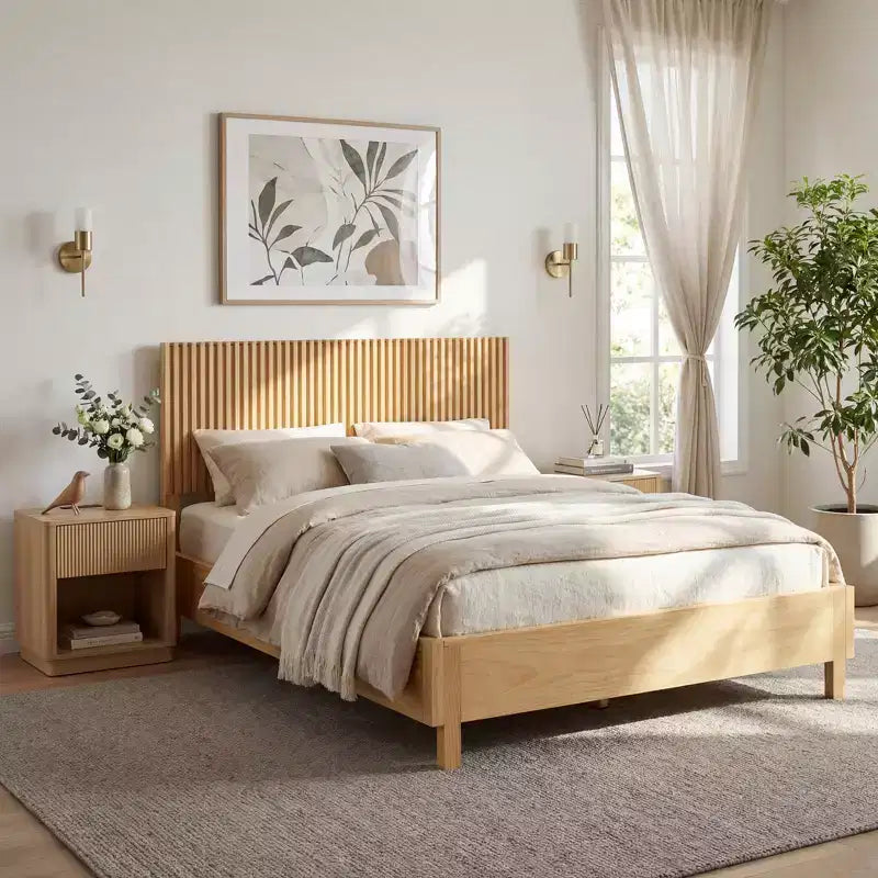 ModernLuxe Letto a piattaforma Queen/King Size con testiera a doghe verticali Letto rustico moderno, nessuna base a molle necessaria
