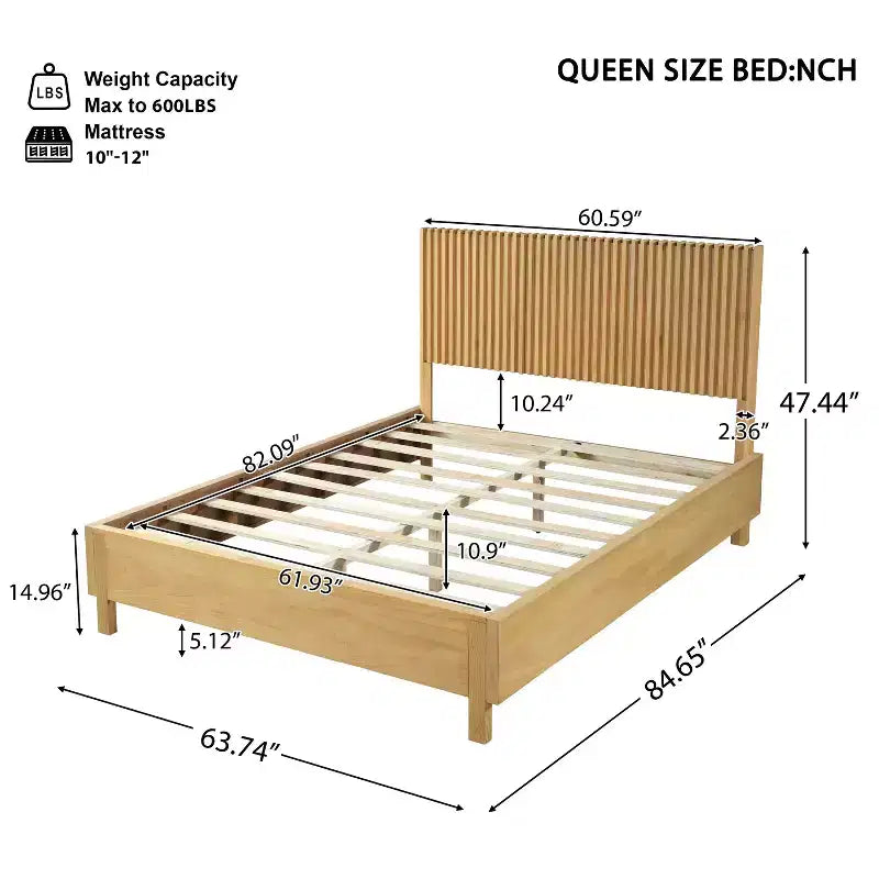 ModernLuxe Letto a piattaforma Queen/King Size con testiera a doghe verticali Letto rustico moderno, nessuna base a molle necessaria