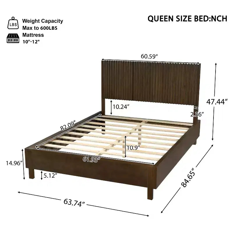 ModernLuxe Letto a piattaforma Queen/King Size con testiera a doghe verticali Letto rustico moderno, nessuna base a molle necessaria
