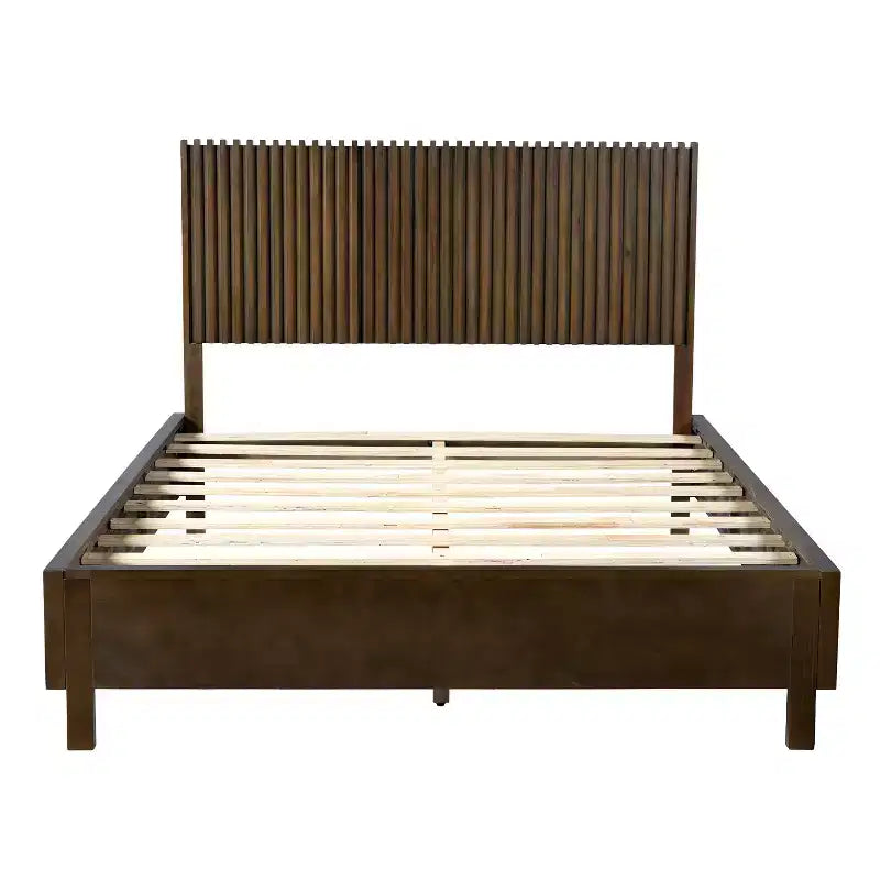 ModernLuxe Letto a piattaforma Queen/King Size con testiera a doghe verticali Letto rustico moderno, nessuna base a molle necessaria