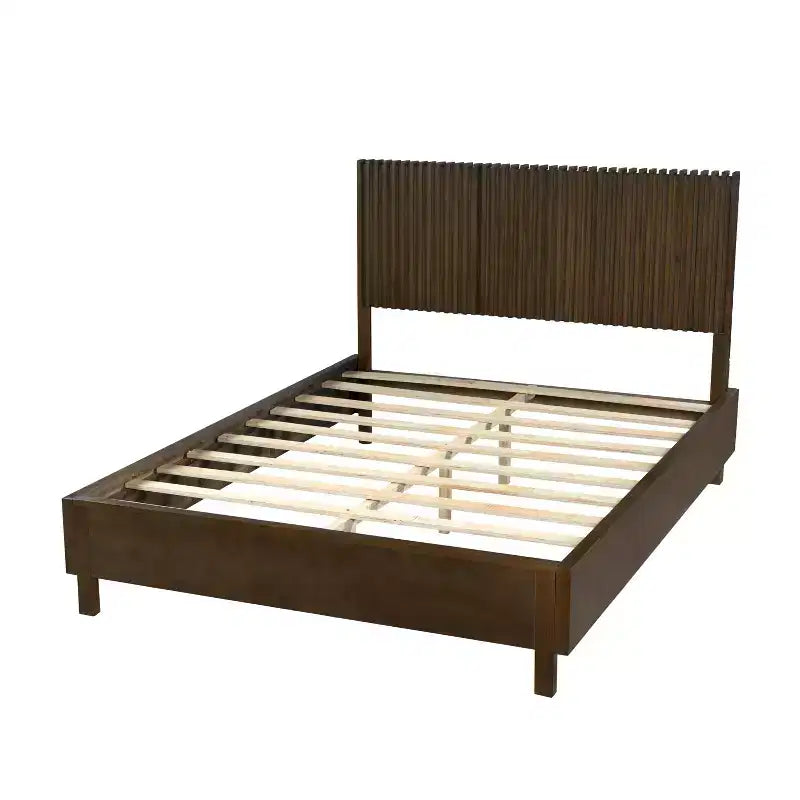 ModernLuxe Letto a piattaforma Queen/King Size con testiera a doghe verticali Letto rustico moderno, nessuna base a molle necessaria