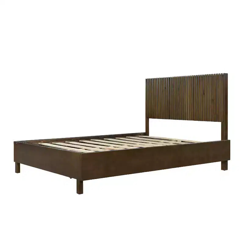 ModernLuxe Letto a piattaforma Queen/King Size con testiera a doghe verticali Letto rustico moderno, nessuna base a molle necessaria