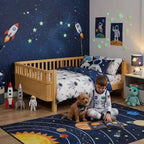 JVNOXK Letto a piattaforma in legno a grandezza naturale per bambini, letto basso in legno a grandezza naturale con spondine per bambine e bambini, naturale