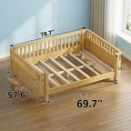 JVNOXK Letto a piattaforma in legno a grandezza naturale per bambini, letto basso in legno a grandezza naturale con spondine per bambine e bambini, naturale
