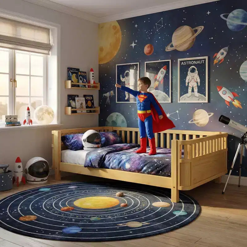 JVNOXK Letto a piattaforma in legno a grandezza naturale per bambini, letto basso in legno a grandezza naturale con spondine per bambine e bambini, naturale