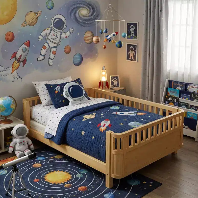 JVNOXK Letto a piattaforma in legno a grandezza naturale per bambini, letto basso in legno a grandezza naturale con spondine per bambine e bambini, naturale