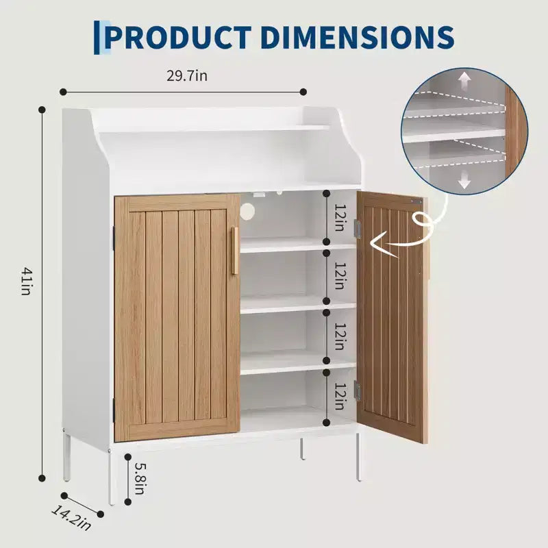Scarpiera moderna a 4 ripiani in legno con 3 mensole regolabili, mobiletto indipendente per corridoio/ingresso