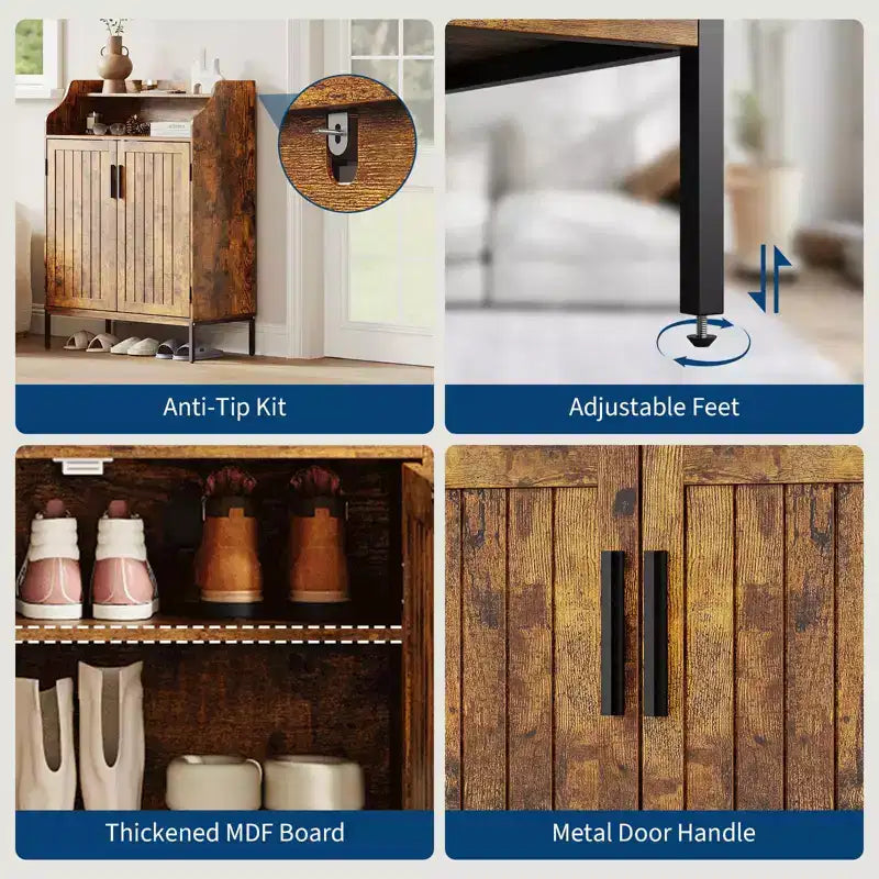 Scarpiera moderna a 4 ripiani in legno con 3 mensole regolabili, mobiletto indipendente per corridoio/ingresso