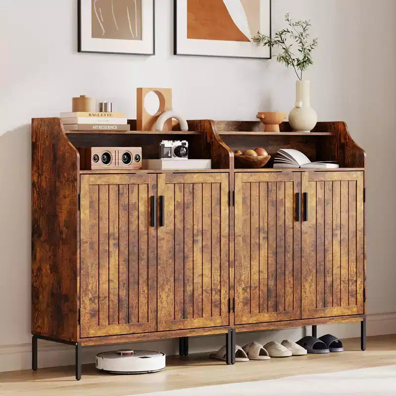 Scarpiera moderna a 4 ripiani in legno con 3 mensole regolabili, mobiletto indipendente per corridoio/ingresso