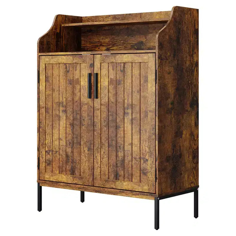 Modern Shoe Storage Cabinet  4-Tier Wooden Organizer with 3 Adjustable Shelves, Freestanding Hallway Entryway Cabinet