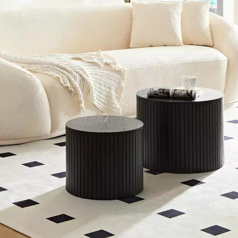Set tavolini da caffè a incastro 2 pezzi, set tavolini da caffè in MDF Soggiorno/zona living, nero