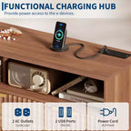 Comò a 7 cassetti scanalato, largo 137 cm, cassettiera moderna con luci a LED e stazione di ricarica, maniglie dorate, contenitore a giorno