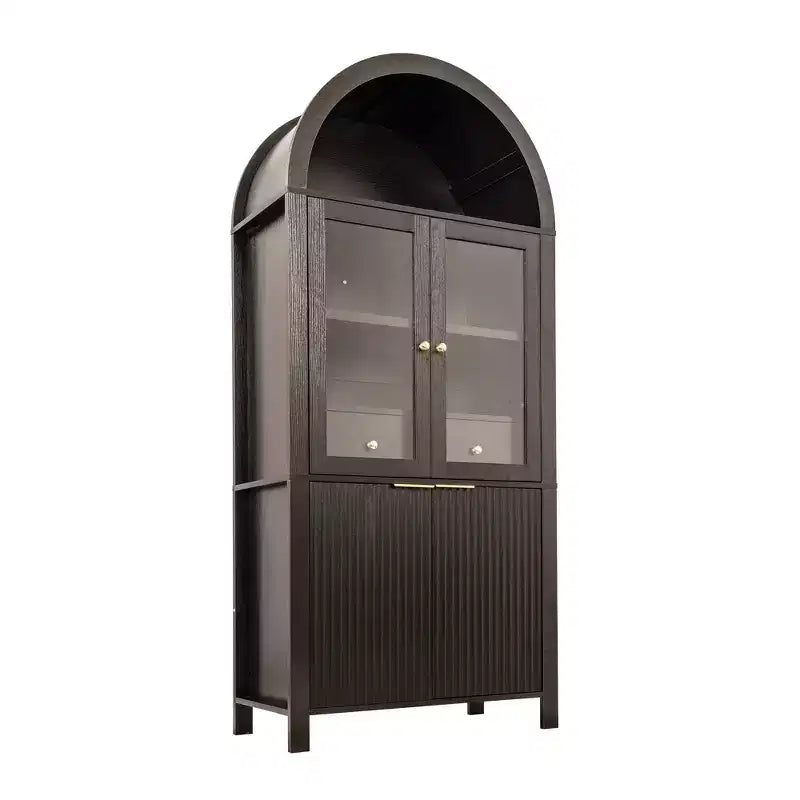 Dispensa da cucina alta ad arco e scanalata Zeus & Ruta 71 con anta in vetro, ripiani regolabili, cassetto nascosto