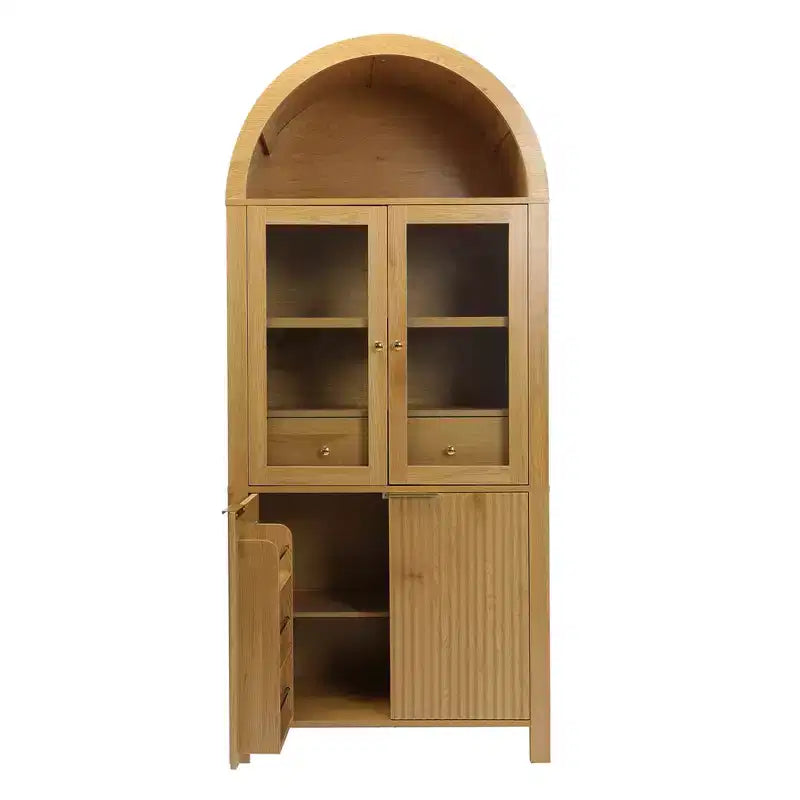 Dispensa da cucina alta ad arco e scanalata Zeus & Ruta 71 con anta in vetro, ripiani regolabili, cassetto nascosto