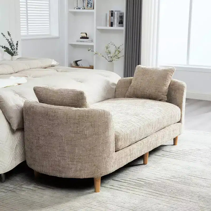 GDFStudio Agnes Modern 77 Chaise longue in ciniglia con struttura in legno di gomma e 2 cuscini a rullo
