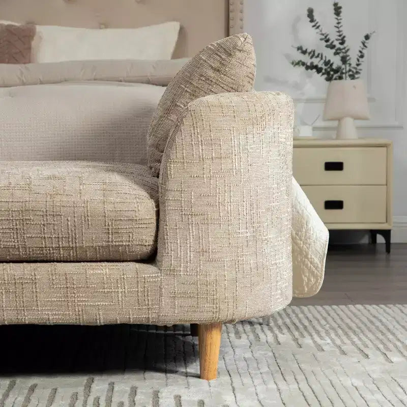 GDFStudio Agnes Modern 77 Chaise longue in ciniglia con struttura in legno di gomma e 2 cuscini a rullo